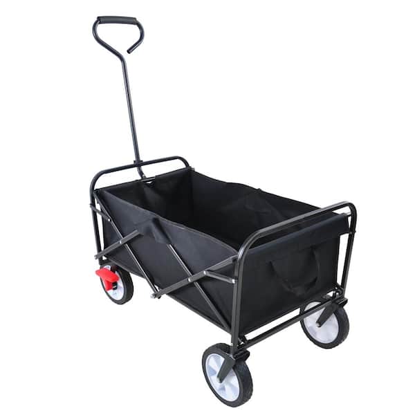 Zeus & Ruta 4 Cu. Ft. Black Fabric and Steel Frame Outdoor Folding Utility Wagon Garden Cart with Brakes