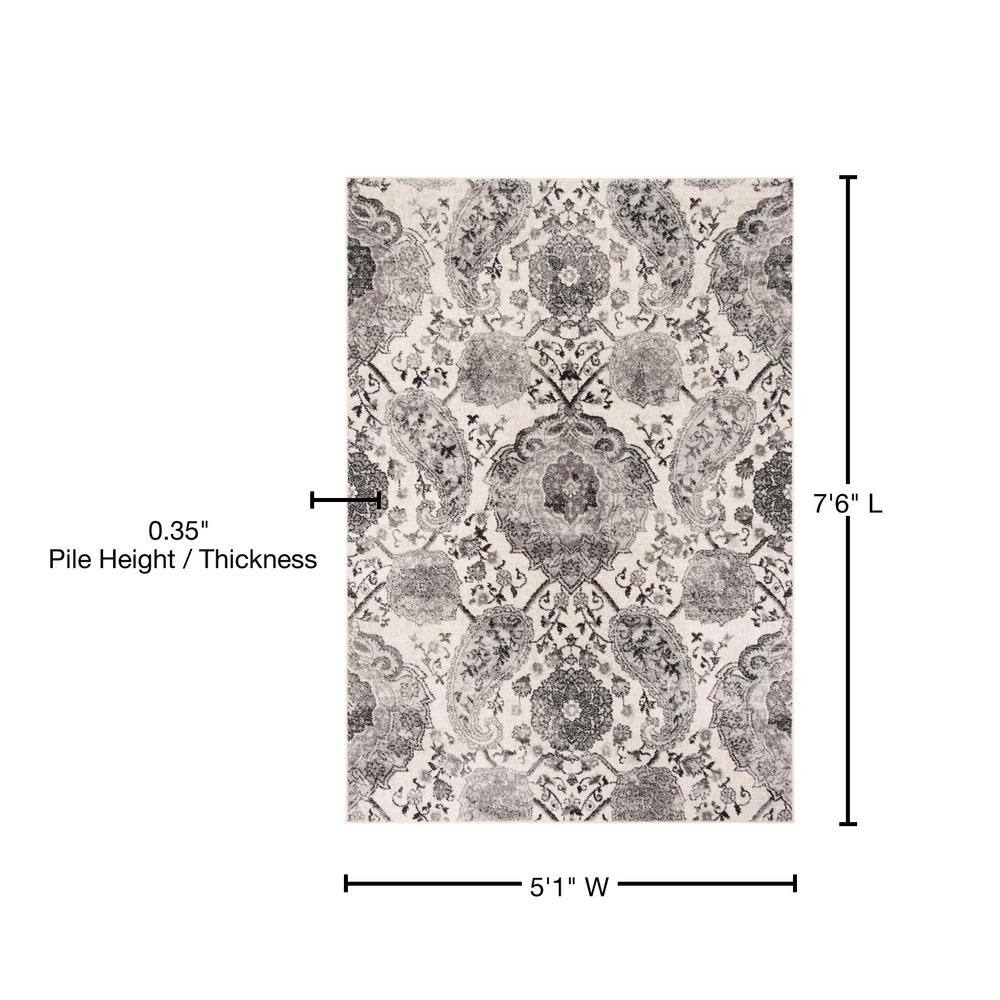 Cream and Silver Rectangular Synthetic Easy Care Area Rug