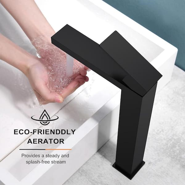 Stainless Steel Vessel Faucet Single Handle Bathroom Faucet with 15° Angled Spout Splash-Free Soft Water Flow