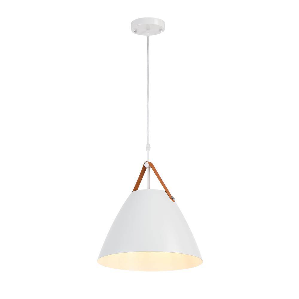 Maroco 60-Watt 1-Light White Nordic Modern Strap Pendant Light with Metal S