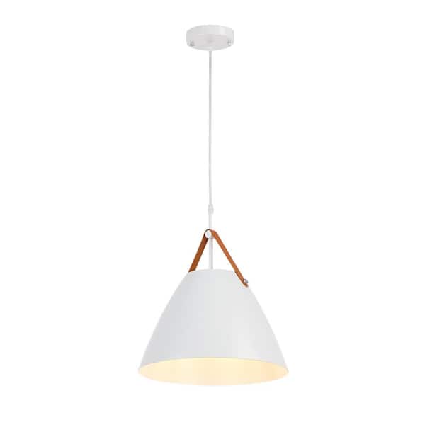 Unbranded Maroco 60-Watt 1-Light White Nordic Modern Strap Pendant Light with Metal Shade, No Bulbs Included