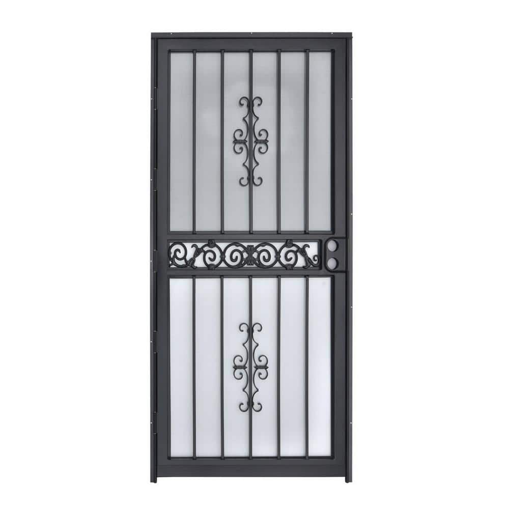 Grisham 32 in. x 80 in. 401 Series Mariposa Steel Black Prehung Security Door, Powder Coated Black. Reversible Hinging