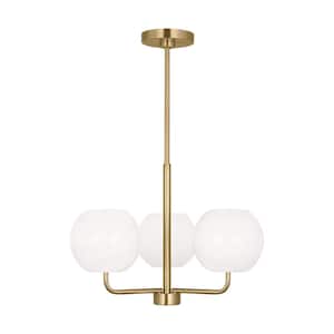 Rory Small 21 in. 3-Light Satin Bronze Chandelier with Opal Glass Shades