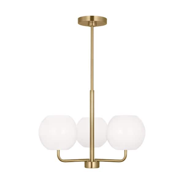 Generation Lighting Rory Small 21 in. 3-Light Satin Bronze Chandelier with Opal Glass Shades