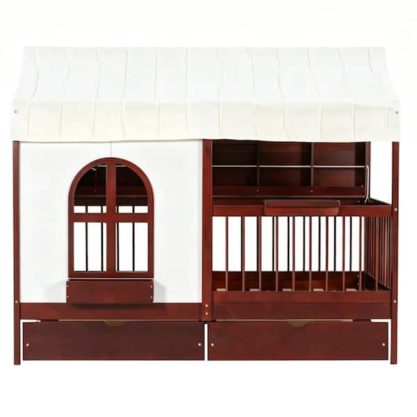 Espresso Wood Twin House Platform Bed with 2 Drawers, Bookshelf & LED Strip durable construction