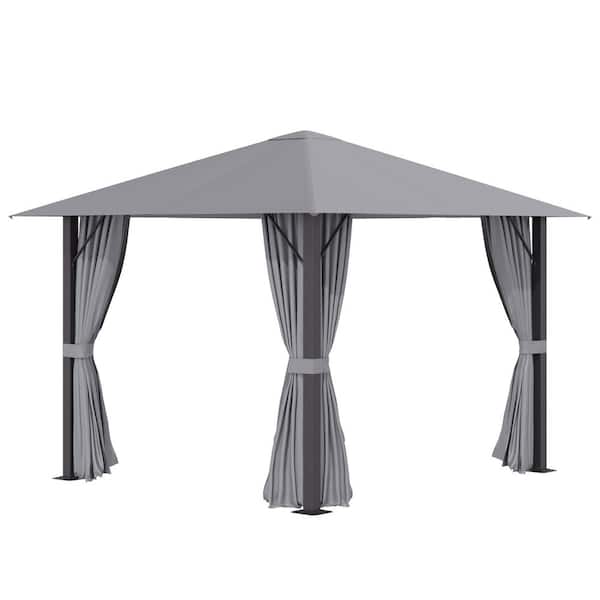 Zeus & Ruta 10 ft. x 10 ft. Gray Patio Gazebo with Sidewalls and Vented Roof for Garden, Lawn, Backyard, and Deck