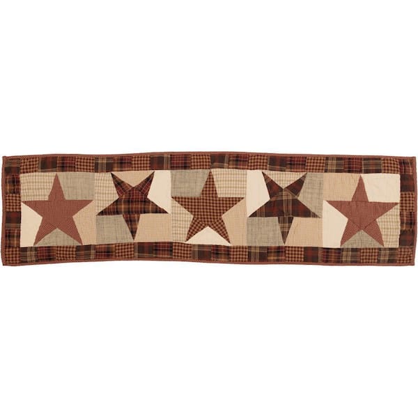 Abilene Star 13 in. W x 48 in. L Multi Burgundy Tan Dark Brown Primitive Star Geometric Quilted Cotton Table Runner