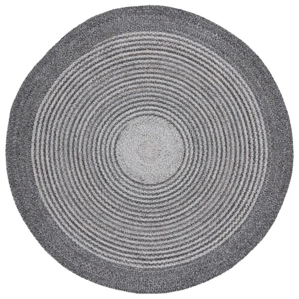 Braided 6 ft. x 6 ft. Charcoal/Gray Border Striped Gradient Round Area Rug