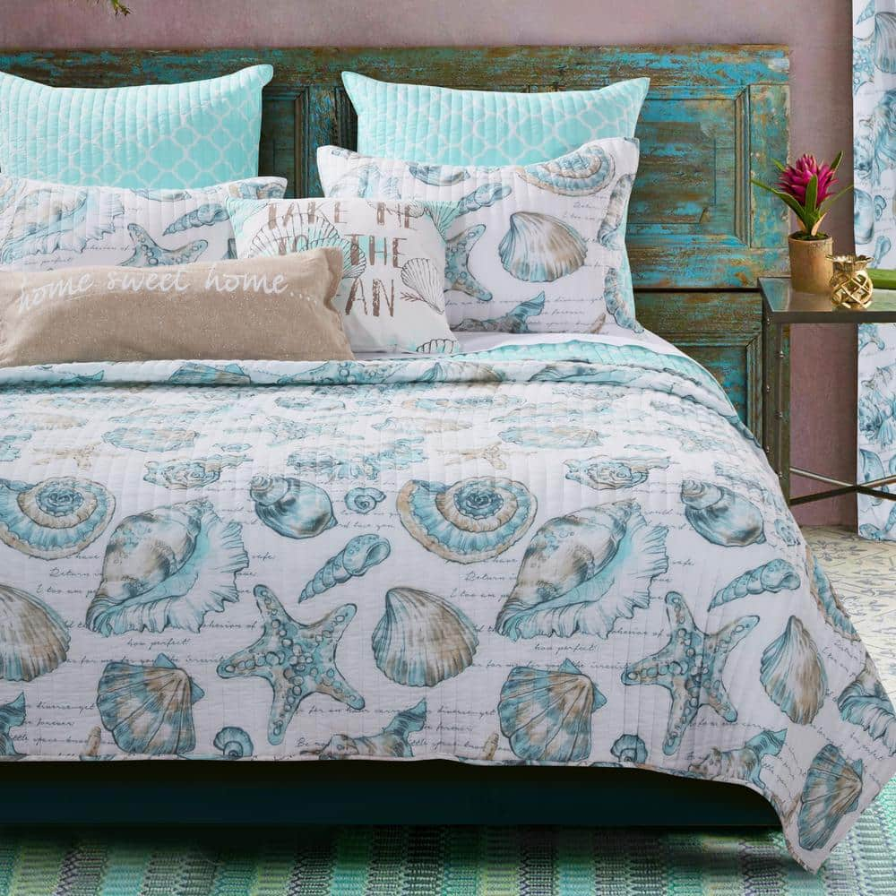 Stupell Industries Various Seashells Blue Beach Line Patterns 4 Pillow Set,  18 x 18