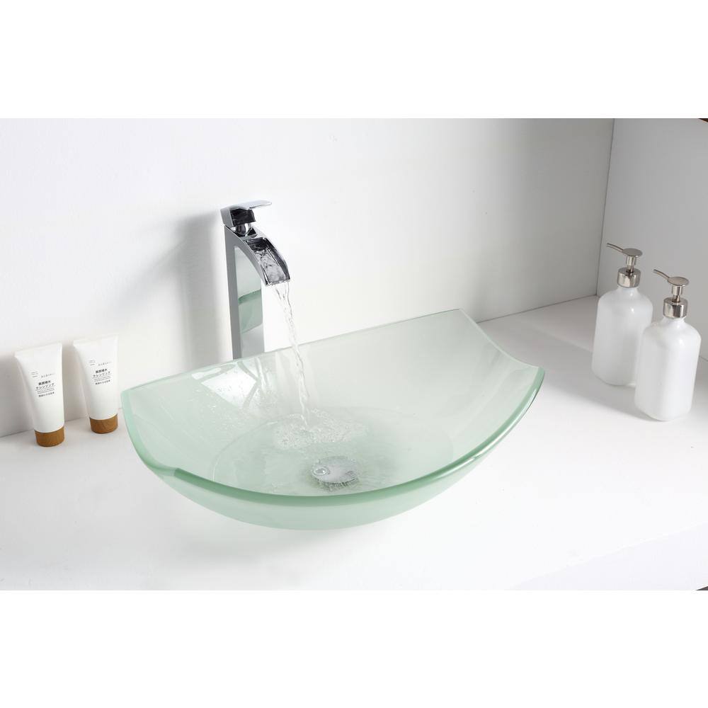 Lustrous Frosted 19.7'' Clear Glass Oval Vessel Sink