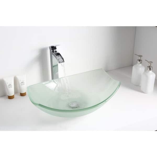 Magician Series 20 in. Bathroom Vessel Sink with Stain-Resistant Non-Porous Surface in Lustrous Frosted Finish Glass