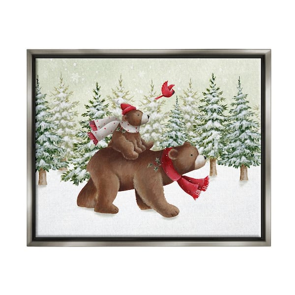 Stupell Industries Bears in Snowy Scene by Emma Leach 1-Piece Floater Frame Graphic Print Animal Poster Art Print 21 in. x 17 in.
