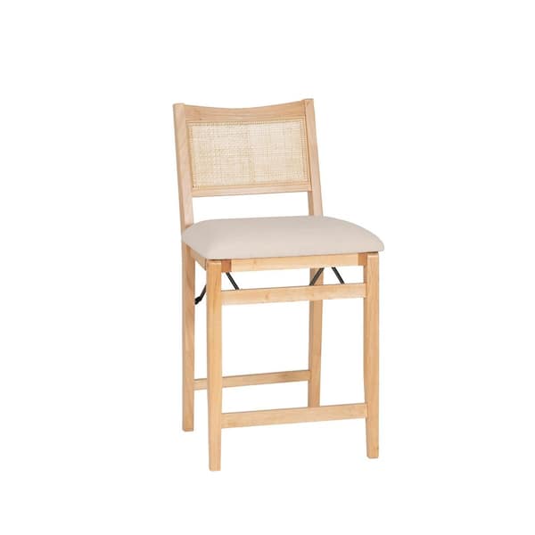 Linon Home Decor Lewis Folding 26 in. Natural Full Back Wood Counter Stool with Fabric Seat