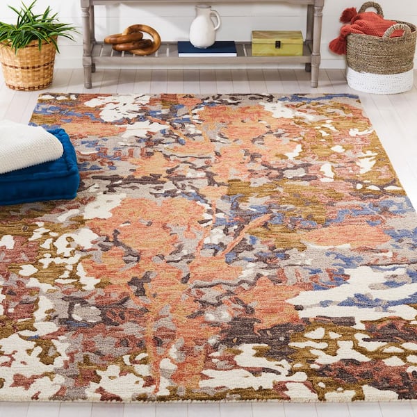 Blossom 6 ft. x 6 ft. Rust/Ivory Abstract Floral Square Area Rug