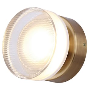 BENNI 5.375 in. 1-Light Gold Integrated LED Wall-Light with Clear Acrylic Shade, Adjustable Color Temperature