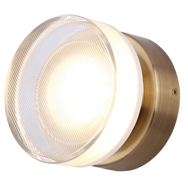 CANARM BENNI 5.375 in. 1-Light Gold Integrated LED Wall-Light with Clear Acrylic Shade, Adjustable Color Temperature
