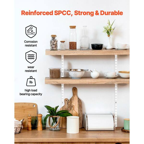MorningRo Wall Shelving System – 4 Upright Rails (36") & 12 Shelf Brackets (12") In Silver, Twin Rail Design For Home, Closet, Kitchen, Garage