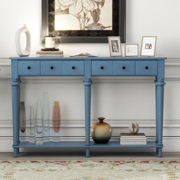 Polibi 59.8 in. Navy Blue Rectangle Wood Console Table Entryway Table