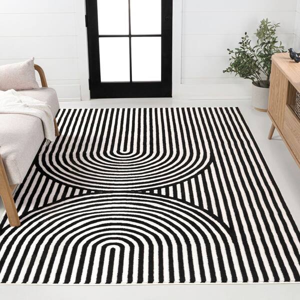 Sofia MidCentury Modern Arch Stripe 2-Tone High-Low Black/White 3 ft. x 5 ft. Indoor Area Rug