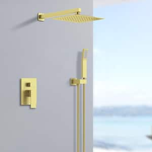 2-Spray Dual Wall Mount Fixed and Handheld Shower Head 1.8 GPM in Brushed Gold