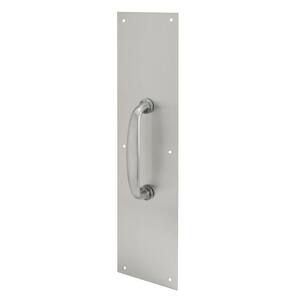 Door Pull Plate with Handle, Satin Aluminum, 4 in. x 16 in.