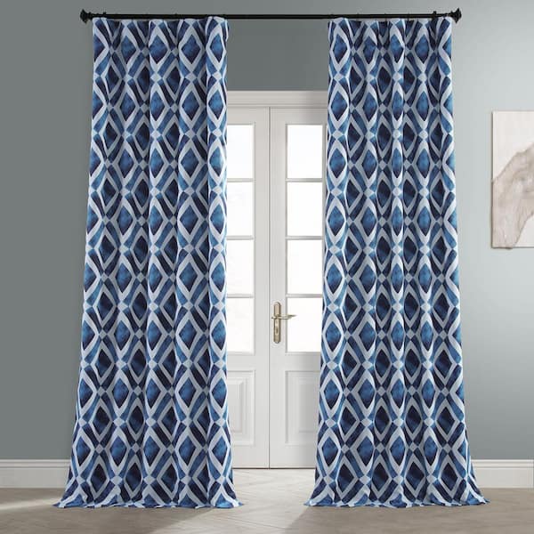 Exclusive Fabrics & Furnishings Piazza Blue Room Darkening Rod Pocket Curtain - 50 in. W x 96 in. L (1 Panel)