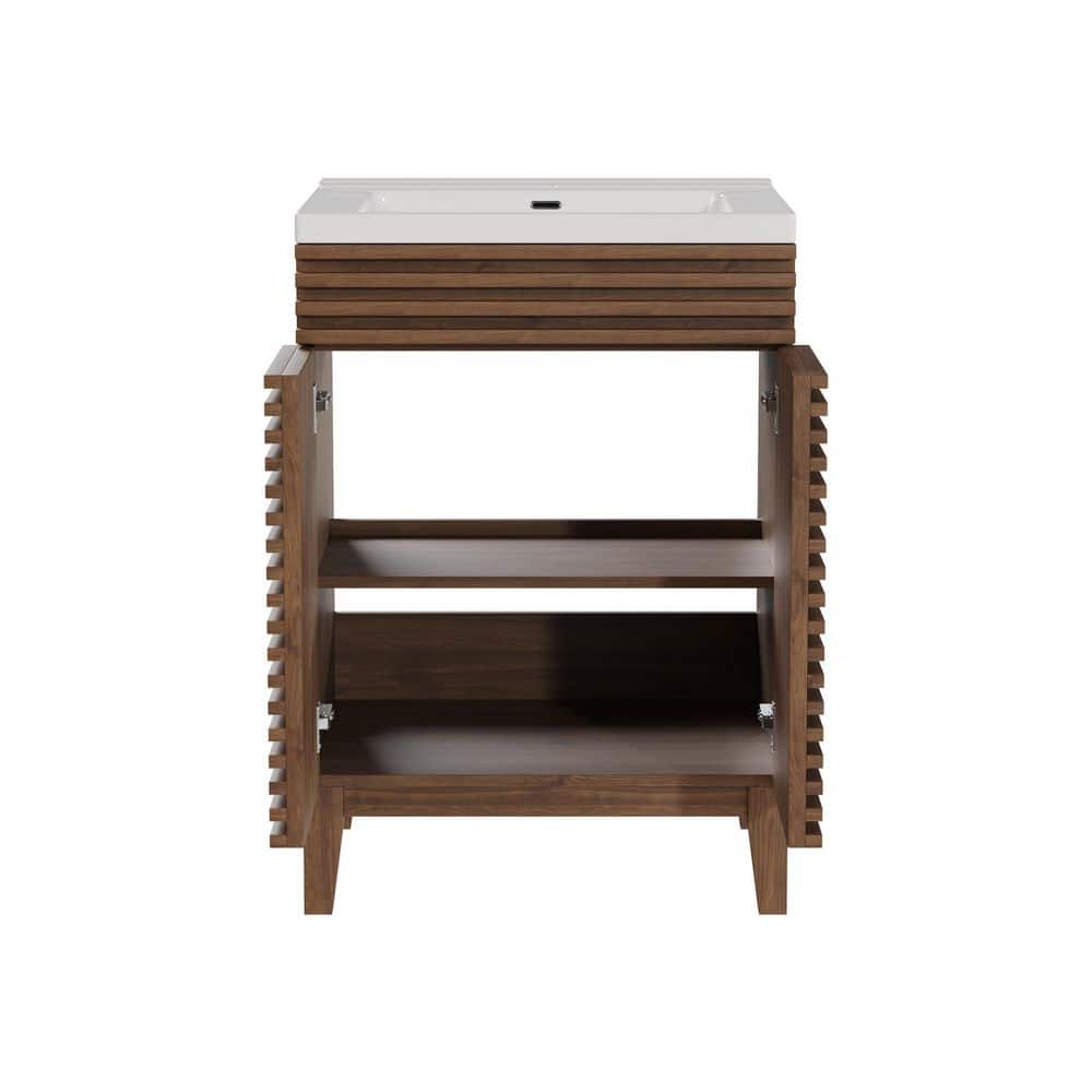24" Walnut Freestanding Bathroom Vanity with Ceramic Sink