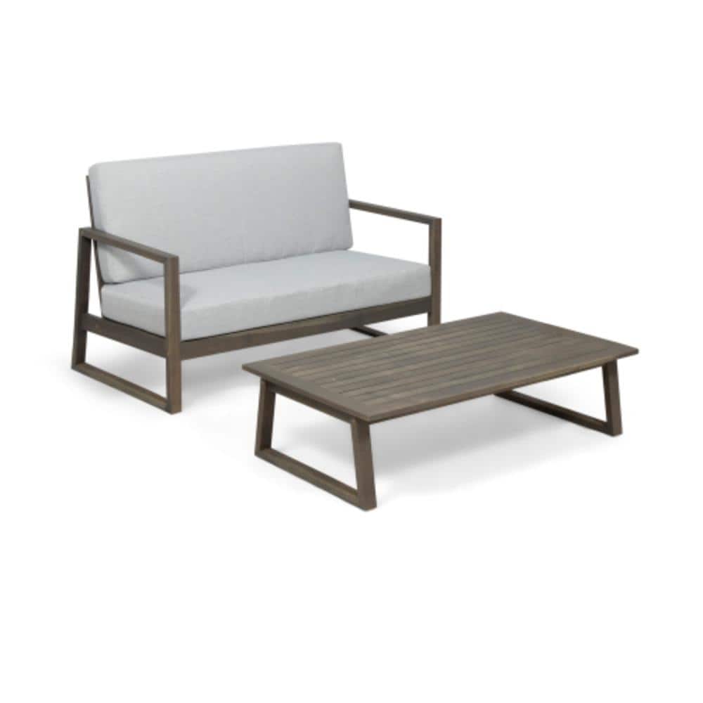 2-Piece Acacia Wood Outdoor Conversation Patio Furniture Set with Gray Cushions price history on PriceWatchPro