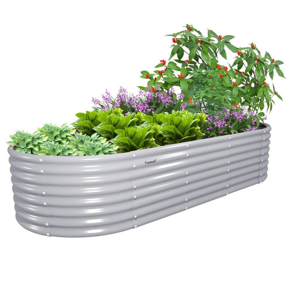 8 x 3 x 2 ft. Oval Galvanized Steel Raised Garden Beds in Light Gray for Pl
