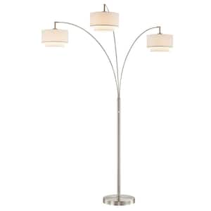 Lumiere III 80 in. LED Arched Satin Nickel Floor Lamp/Double Layer Shade