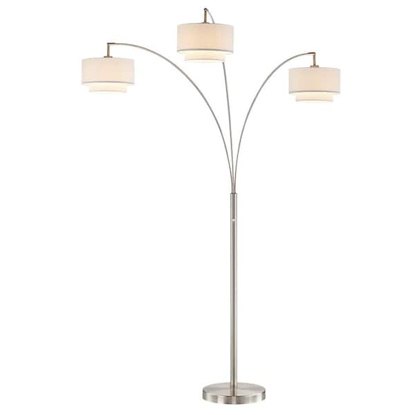 ARTIVA Lumiere III 80 in. LED Arched Satin Nickel Floor Lamp/Double Layer Shade
