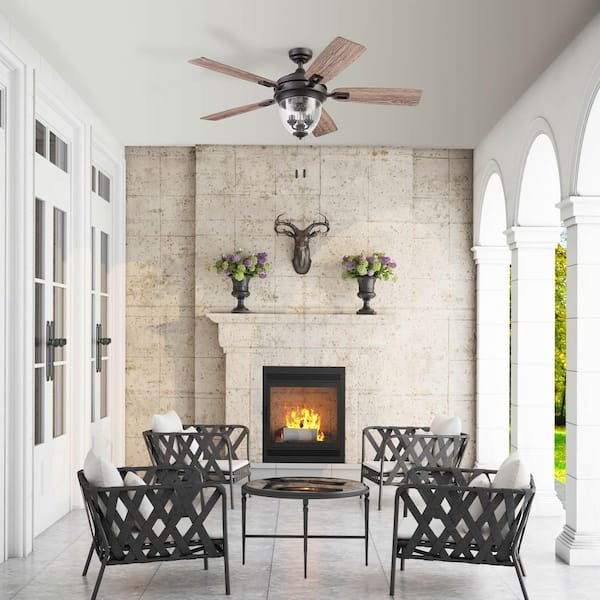 Glencrest 52 in. Bronze with Aged Teak and Dark Walnut Blades Dual Mount Outdoor Ceiling Fan with LED Light Bulbs