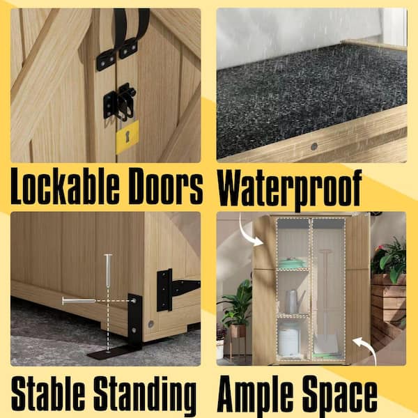 1.8 ft. W x 2 ft. D Wooden Cabinet with Waterproof, Shelves and Lockable Doors, Cabinet in Natural Wood (3.2 sq. ft. )