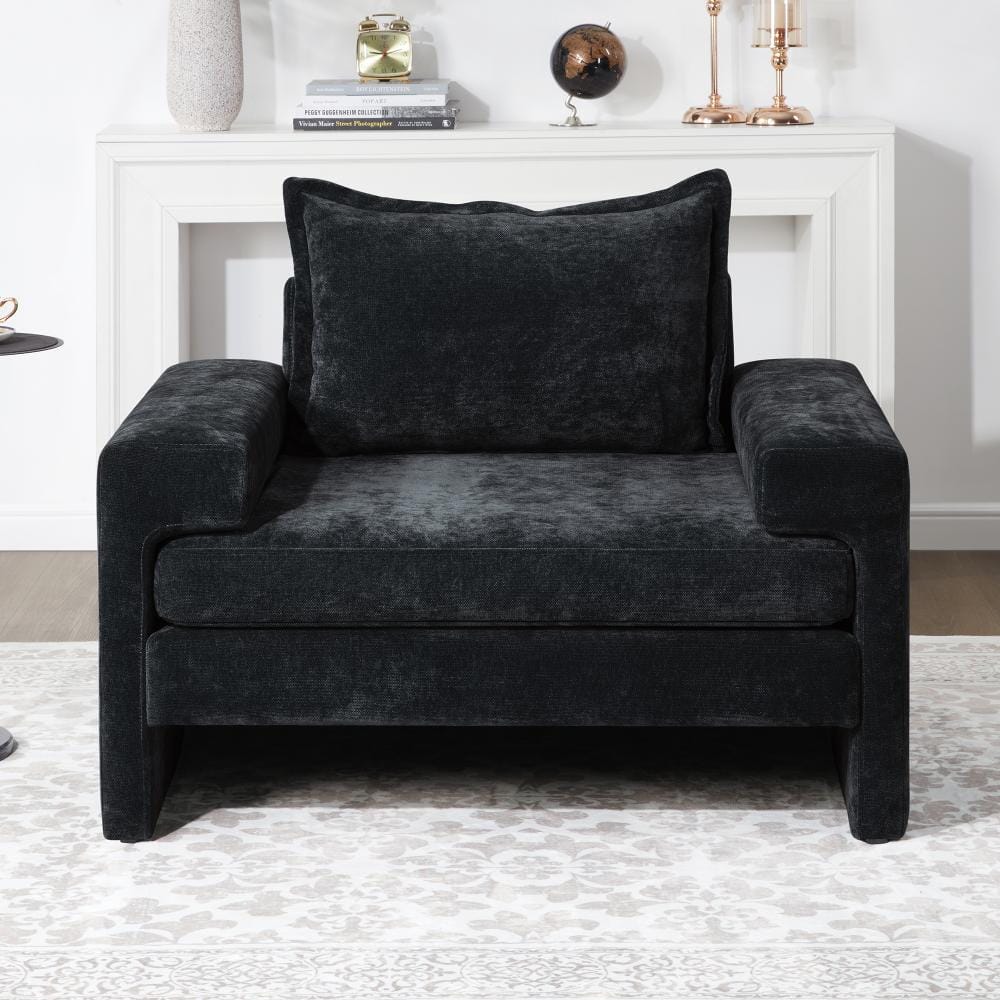 Black 40.9 in. W Chenille Upholstered Armchair with Wide Armrests, Thick Cushion and Ergonomic Back Support price history on PriceWatchPro