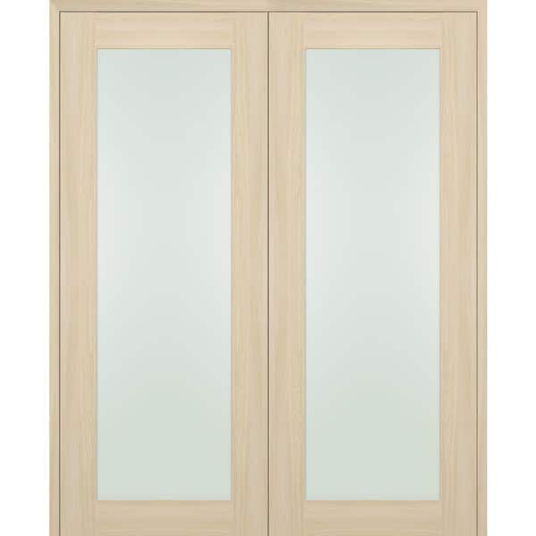 Belldinni Vona 207 56 in.x 96 in. Both Active Full Lite Frosted Glass Ribeira Ash Wood Composite Double Prehung French Door