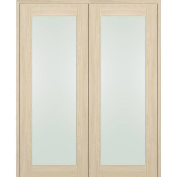 Belldinni Vona 207 60 in.x 84 in. Both Active Full Lite Frosted Glass Ribeira Ash Wood Composite Double Prehung French Door