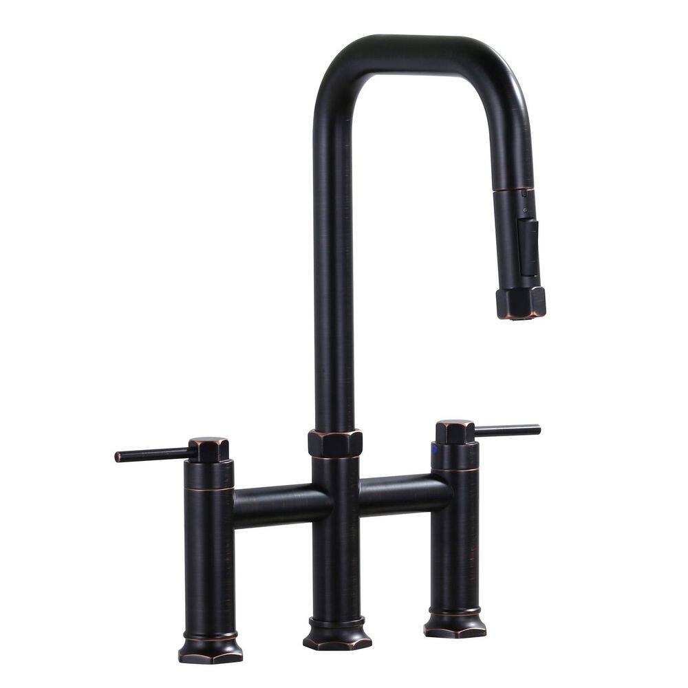 3 Holes Double Handle Bridge Kitchen Faucet with Pull Down Sprayer in Oil Rubbed Bronze price history on PriceWatchPro