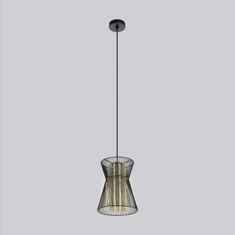 Maseta Black Glass and Metal Drum Pendant Light