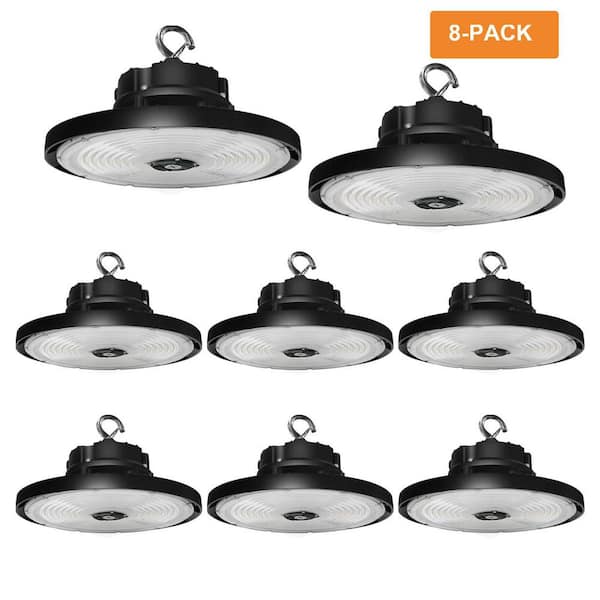 RUN BISON 8-Pack 10.24in. Integrated UFO LED High Bay Light Fixture LED Commercial lighting, up to 22500 Lumen, 0-10V Dimmable