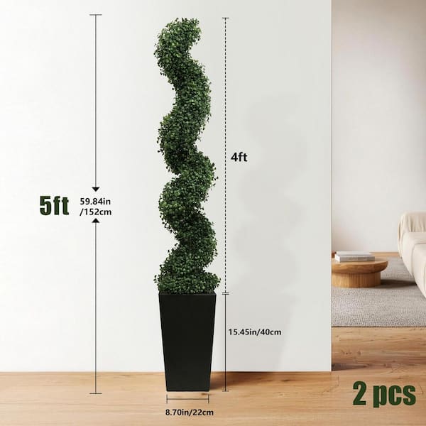 Vitalismo 4ft. Artificial Spiral Topiary Trees w/Black Planter UV