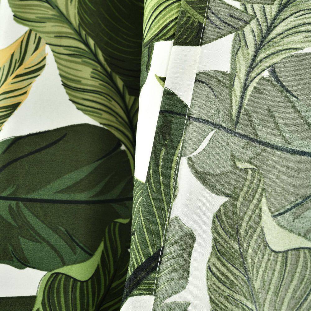 Green Tropical Banana Leaf Polyester Rod Pocket Curtain Panels, 52"W x 108"L