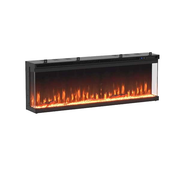 50 in. Wall Mount Electric Fireplace in Black with Adjustable Flame Colors, WiFi Control, 3-Sided Display