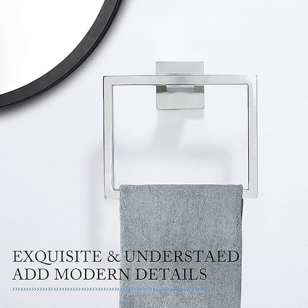 Wall Mounted Towel Ring Bath Rectangular Towel Hanger for Bathroom Square Base Hand Towel Holder in Brushed Nickel