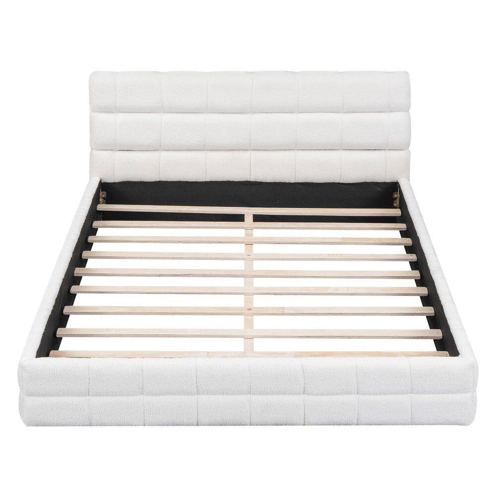 Black Wood Frame Queen Size Berber Fleece Fabric Upholstered Platform Bed, Grounded Bed - thumbnail 9