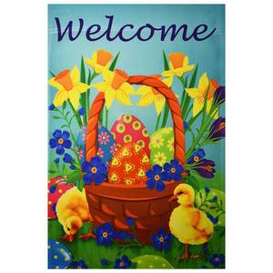 1 ft. x 1-1/2 ft. Happy Easter Eggs Ducklings and Daffodil Welcome Garden Decorative Flag