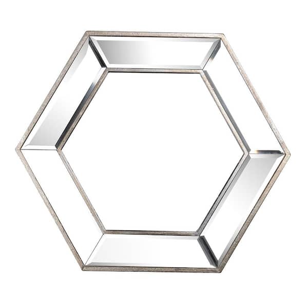Unbranded Silver 20.7 in. W x 17.9 in. H Art Deco Octagon MDF Framed Mirror Wall Mirror Wall Decor Mirror