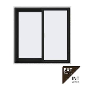 36 in. x 36 in. V-2500 Series Bronze Exterior/White Interior FiniShield Vinyl Left-Handed Sliding Window w/Mesh Screen