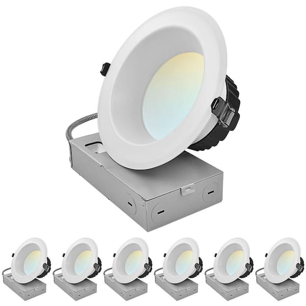 6 In. Integrated LED Commercial Recessed Light J-Box 5CCT 30/40/50W Dimmable 3000/4000/5000LM 120-277V Wet Rated 6 Pack