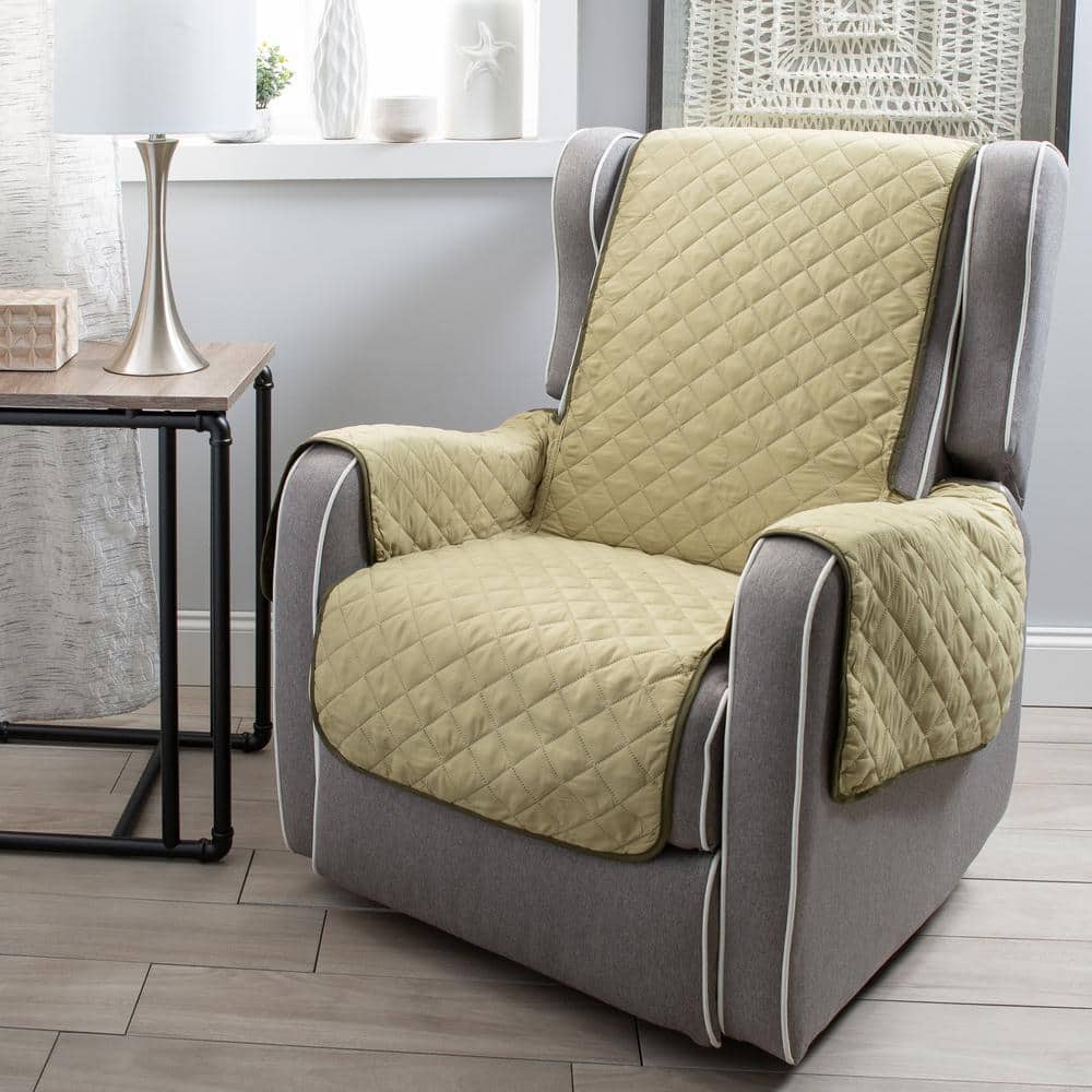 Sage Green Quilted Reversible Polyester Recliner Chair Cover