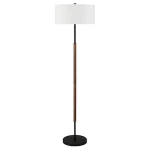 61 in. Black and White 2 1-Way (On/Off) Standard Floor Lamp for Living Room with Cotton Drum Shade